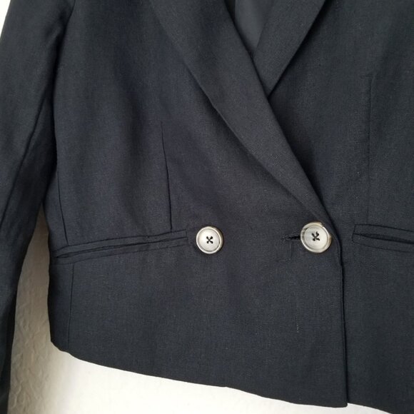 Jason Wu Double Breasted Linen Blend Cropped Blazer Jacket S Black $310 Designer - Picture 10 of 15
